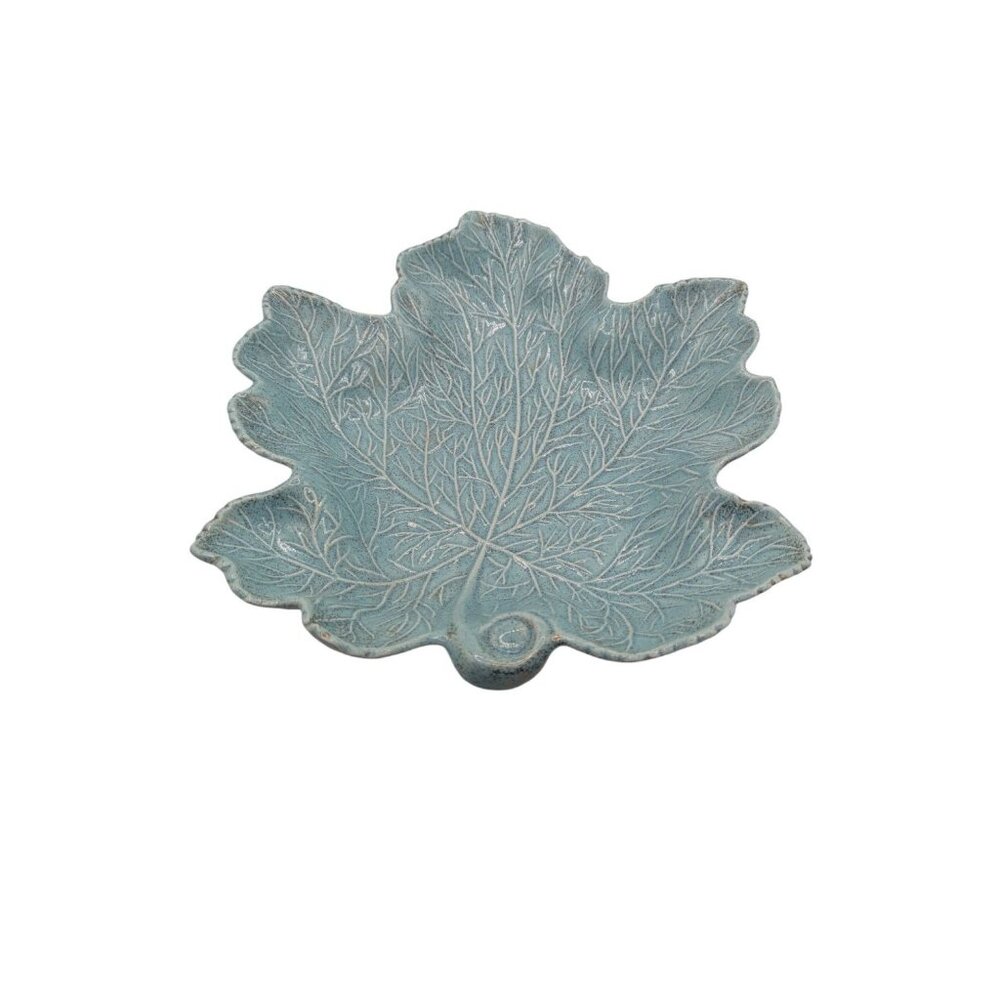 Vintage California Pottery Maple Leaf Platter in Turquoise 13" - Picture 10 of 13